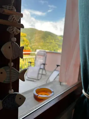 Vista generica sulle montagne o vista sulle montagne dall'interno della casa vacanze