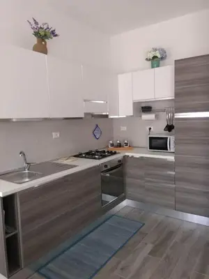 Cucina o angolo cottura di WELCOME RIVIERA - FIOCCO DI MARE elegante e moderno appartamento completamente rinnovato situato in una zona tranquilla -toll parking at 15 euro per day to be booked in advance -subject to availability
