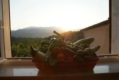 Vista generica sulle montagne o vista sulle montagne dall'interno dell'appartamento