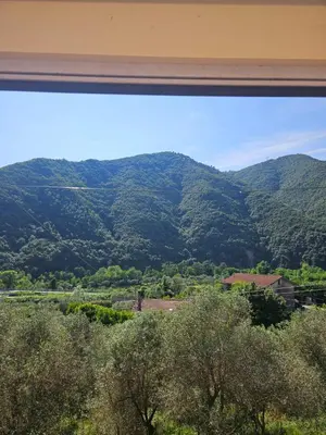 Vista generica sulle montagne o vista sulle montagne dall'interno dell'affittacamere