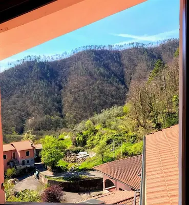 Vista generica sulle montagne o vista sulle montagne dall'interno dell'hotel