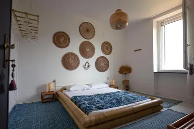 Letto o letti in una camera di B&b Boblin blu